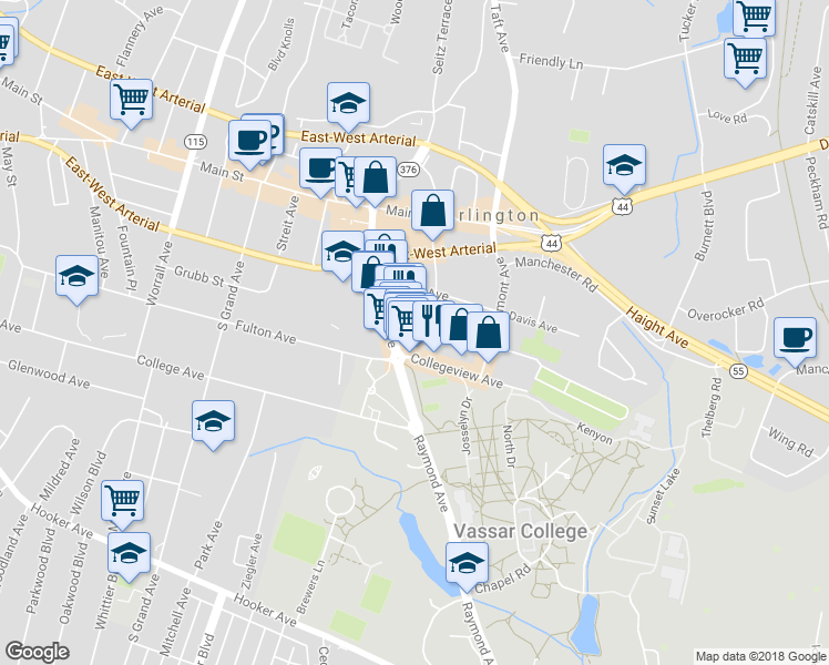 map of restaurants, bars, coffee shops, grocery stores, and more near 12 Lagrange Avenue in Poughkeepsie