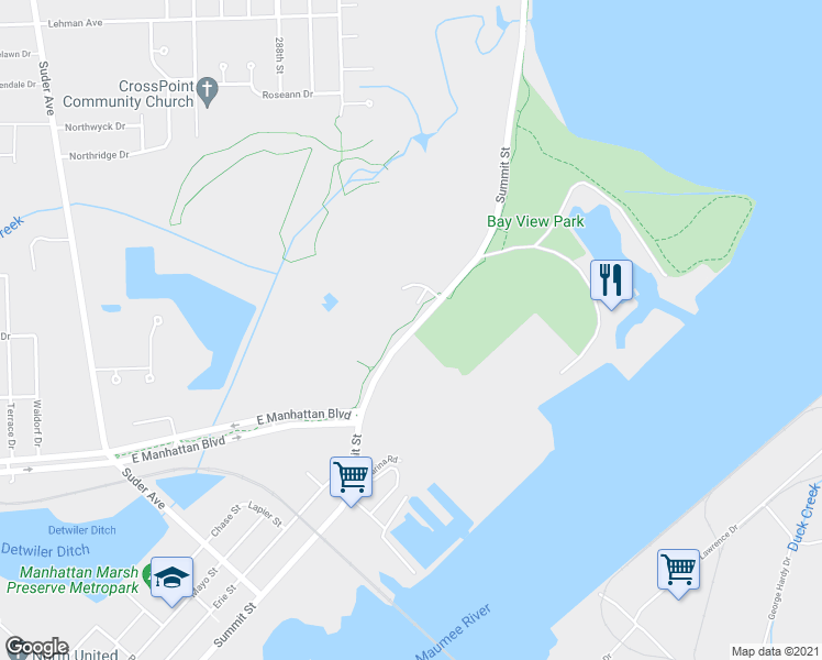 map of restaurants, bars, coffee shops, grocery stores, and more near 3938 North Summit Street in Toledo