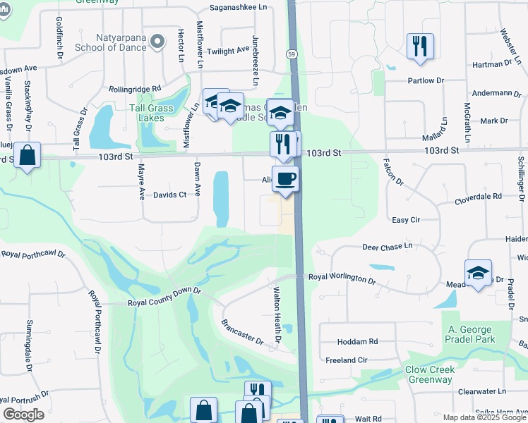 map of restaurants, bars, coffee shops, grocery stores, and more near 4151 Royal Mews Circle in Naperville