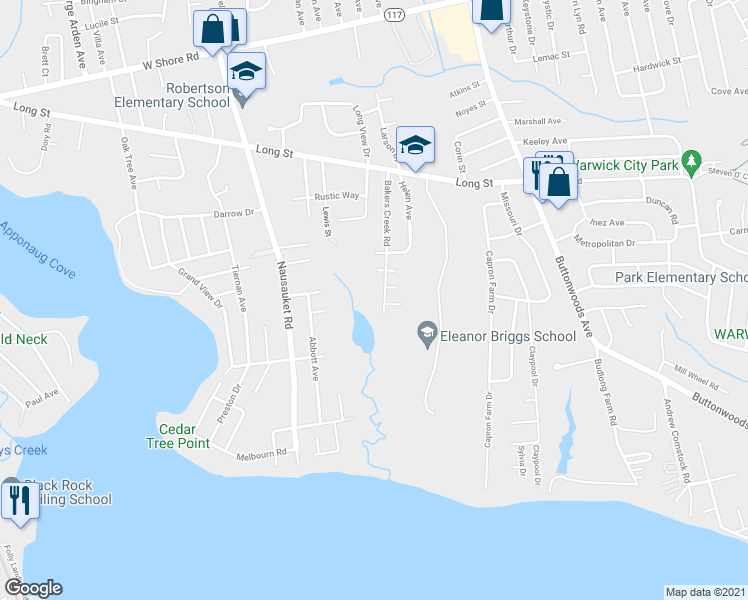 map of restaurants, bars, coffee shops, grocery stores, and more near 43 State Park Avenue in Warwick