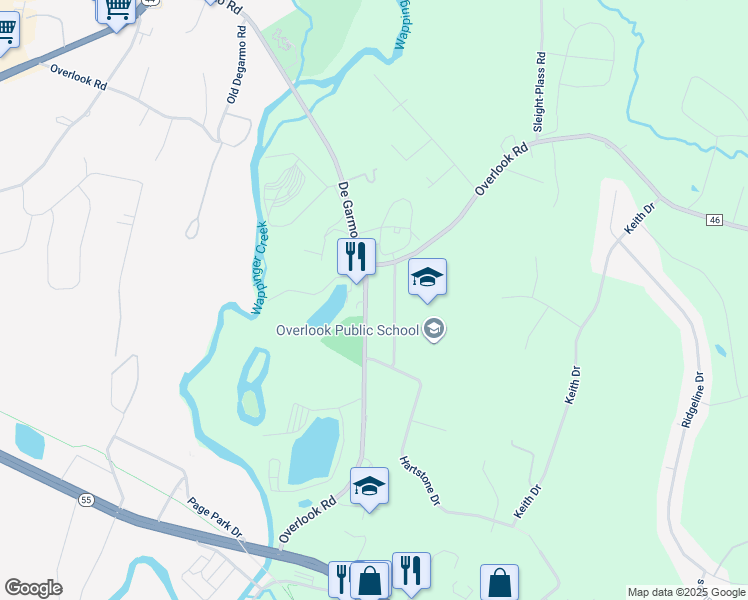 map of restaurants, bars, coffee shops, grocery stores, and more near 19 Mapleview Road in Poughkeepsie