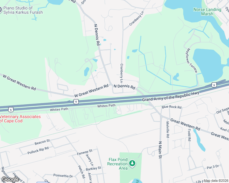 map of restaurants, bars, coffee shops, grocery stores, and more near 16 Winsome Road in Yarmouth