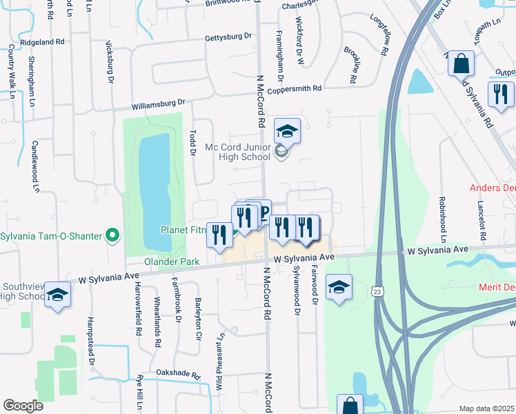map of restaurants, bars, coffee shops, grocery stores, and more near 6718 Worth Avenue in Sylvania