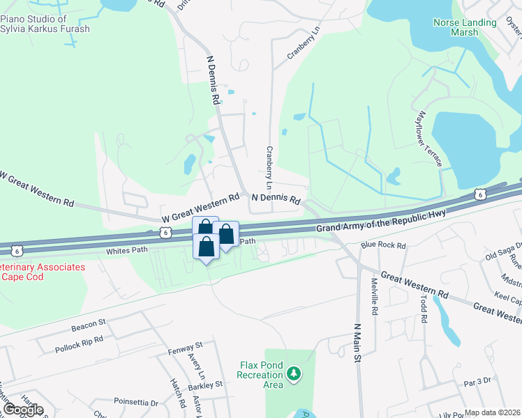 map of restaurants, bars, coffee shops, grocery stores, and more near 16 Winsome Road in Yarmouth