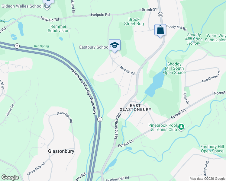 map of restaurants, bars, coffee shops, grocery stores, and more near 67 Crosby Road in Glastonbury