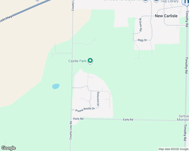 map of restaurants, bars, coffee shops, grocery stores, and more near Ferncrest Ct in New Carlisle
