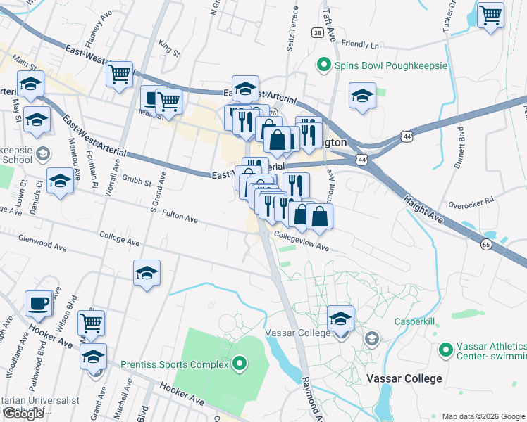 map of restaurants, bars, coffee shops, grocery stores, and more near 48 New York 376 in Arlington