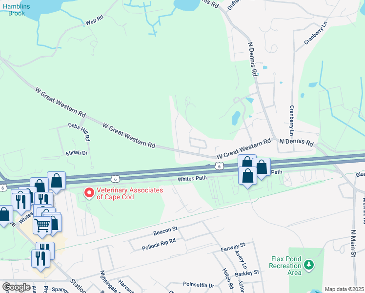 map of restaurants, bars, coffee shops, grocery stores, and more near 123 West Great Western Road in Yarmouth