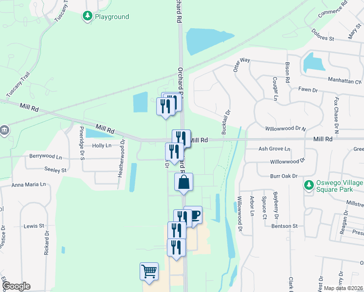 map of restaurants, bars, coffee shops, grocery stores, and more near in Oswego
