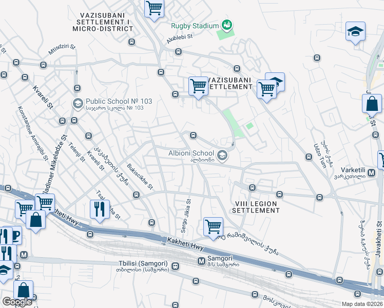 map of restaurants, bars, coffee shops, grocery stores, and more near Dimitri Uznadze Street in Tbilisi