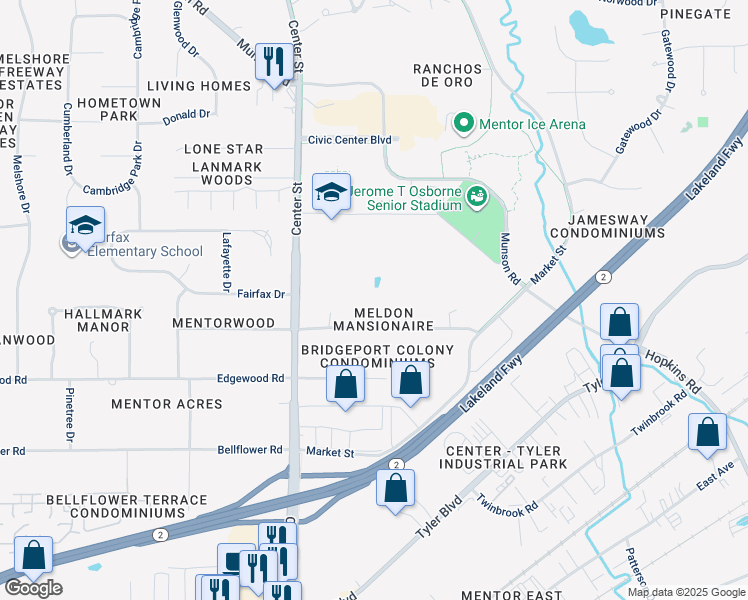 map of restaurants, bars, coffee shops, grocery stores, and more near 6573 Forbes Court in Mentor