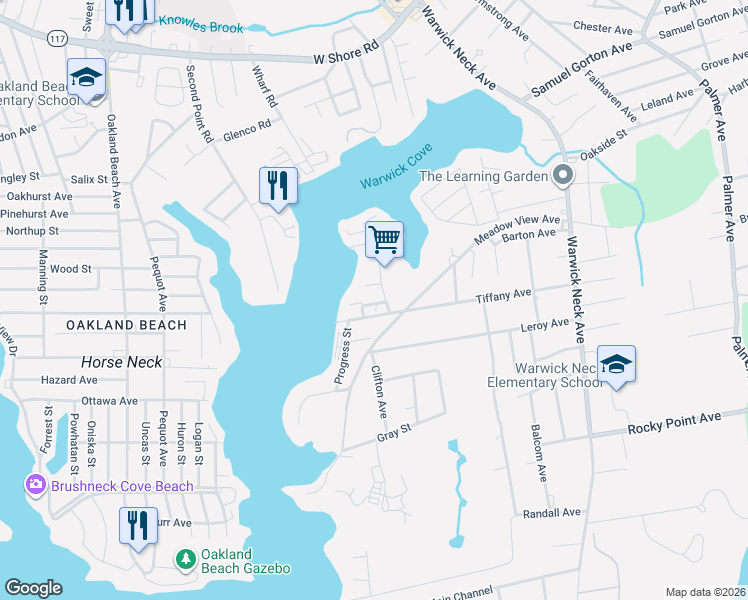 map of restaurants, bars, coffee shops, grocery stores, and more near 15 Corwin Street in Warwick