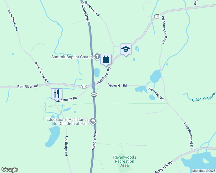 map of restaurants, bars, coffee shops, grocery stores, and more near 41 Weeks Hill Road in Coventry
