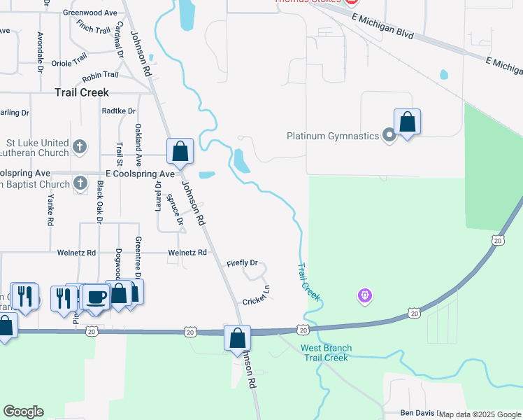 map of restaurants, bars, coffee shops, grocery stores, and more near 451 Johnson Road in Trail Creek