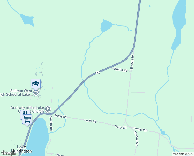 map of restaurants, bars, coffee shops, grocery stores, and more near 6485 New York 52 in Lake Huntington
