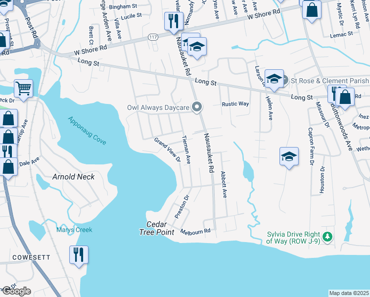 map of restaurants, bars, coffee shops, grocery stores, and more near 3 Cosett Road in Warwick