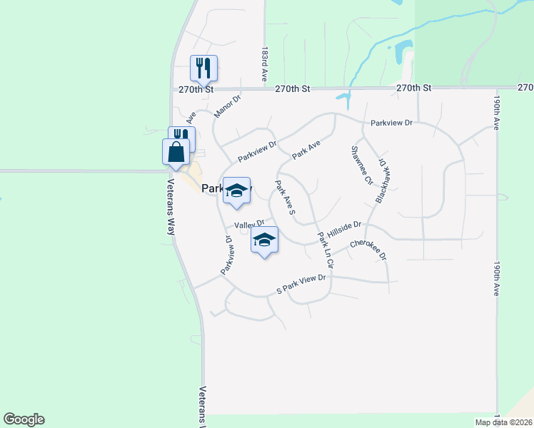 map of restaurants, bars, coffee shops, grocery stores, and more near 111 Hillside Drive in Eldridge