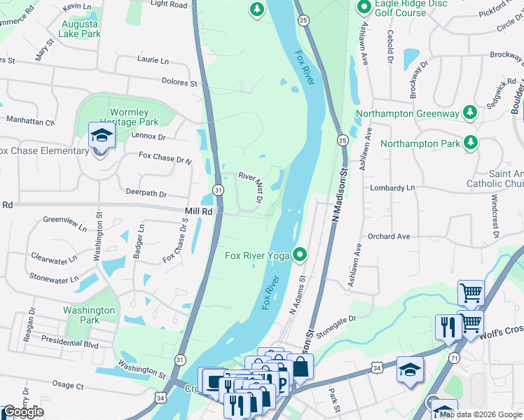 map of restaurants, bars, coffee shops, grocery stores, and more near 4680 Mill Road in Oswego