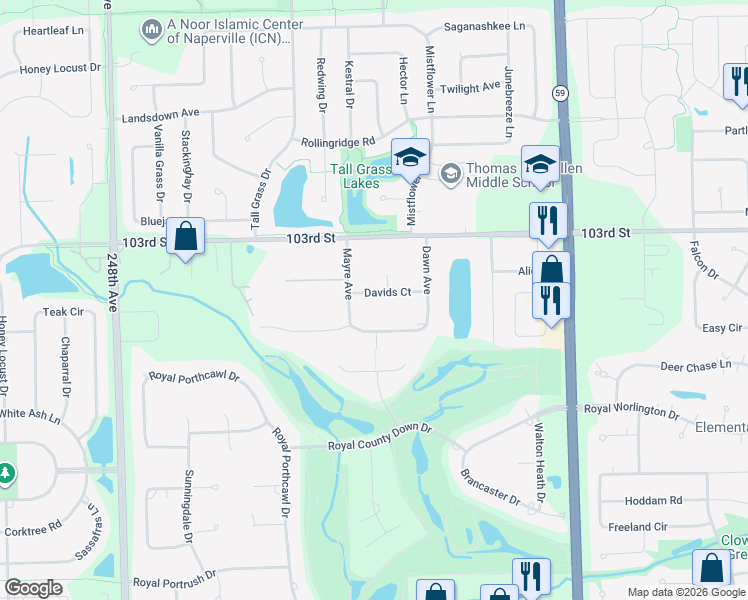 map of restaurants, bars, coffee shops, grocery stores, and more near 24330 Boulevard de John in Naperville