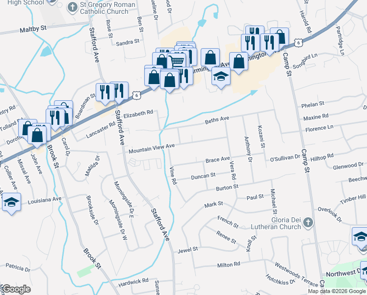 map of restaurants, bars, coffee shops, grocery stores, and more near 140 Mountain View Avenue in Bristol
