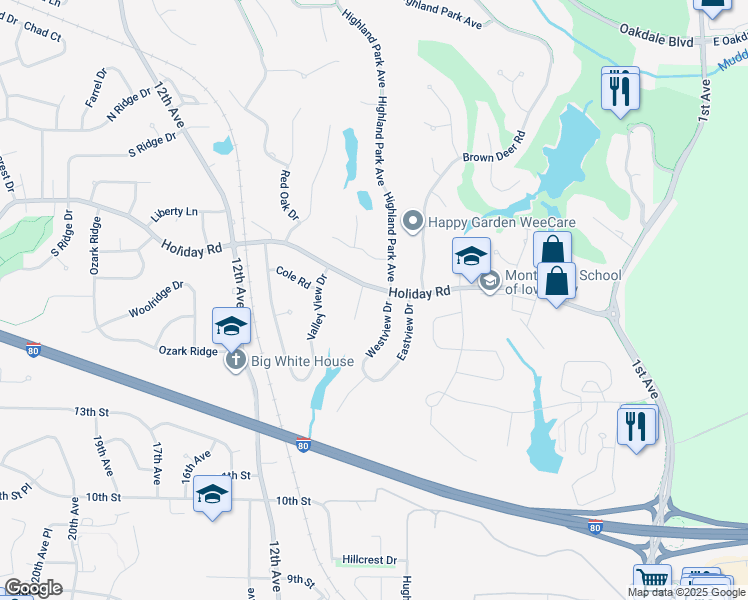 map of restaurants, bars, coffee shops, grocery stores, and more near 1466 Westview Drive in Coralville