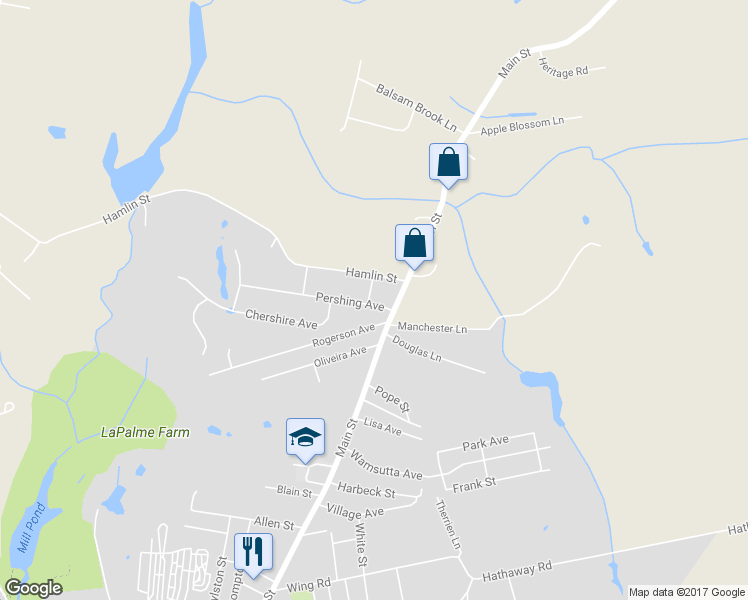 map of restaurants, bars, coffee shops, grocery stores, and more near 5 Pershing Avenue in Acushnet