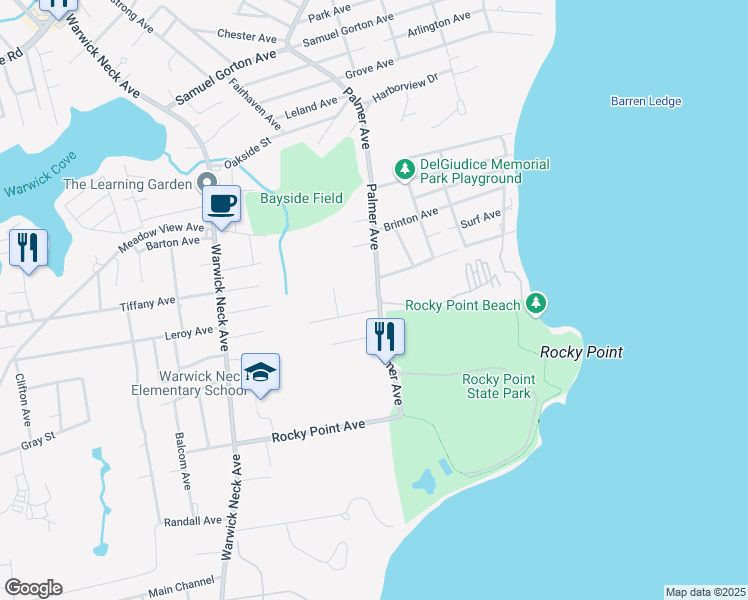 map of restaurants, bars, coffee shops, grocery stores, and more near 333 Palmer Avenue in Warwick