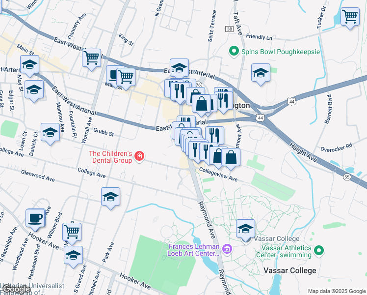 map of restaurants, bars, coffee shops, grocery stores, and more near 48 New York 376 in Arlington