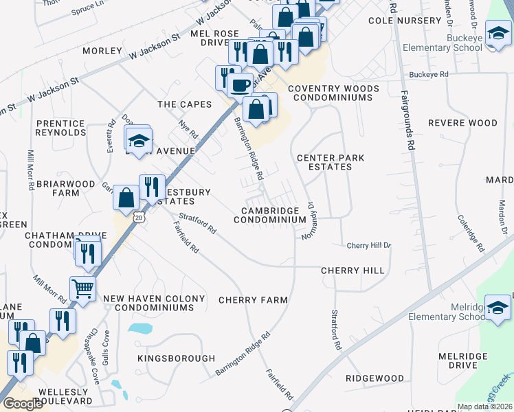 map of restaurants, bars, coffee shops, grocery stores, and more near 2201 Mentor Avenue in Painesville