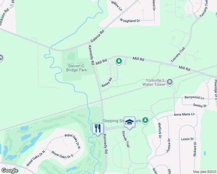 map of restaurants, bars, coffee shops, grocery stores, and more near 3767 Bailey Road in Yorkville
