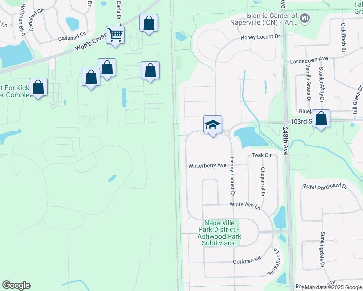 map of restaurants, bars, coffee shops, grocery stores, and more near 4111 Chinaberry Lane in Naperville