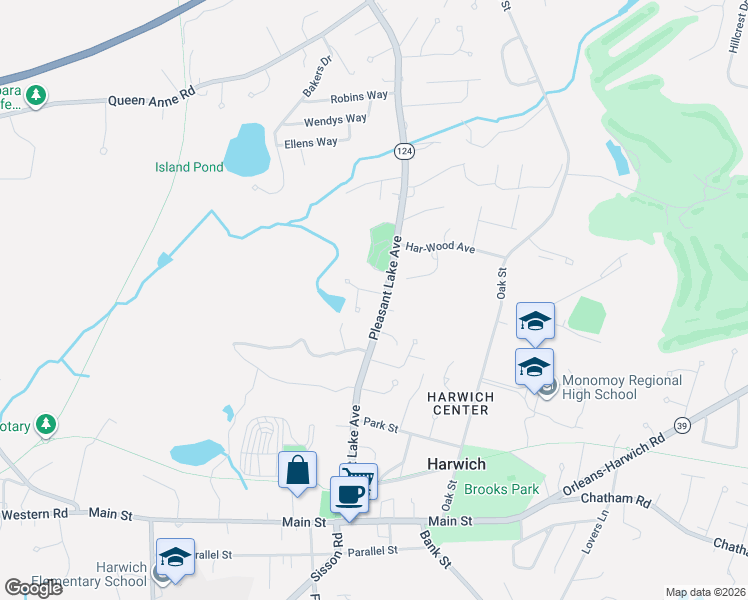 map of restaurants, bars, coffee shops, grocery stores, and more near 3 Crestview Drive in Harwich