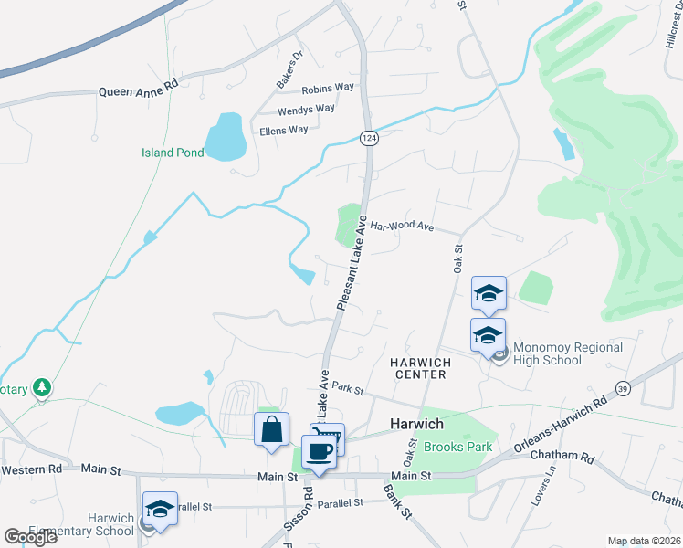 map of restaurants, bars, coffee shops, grocery stores, and more near 10 Crestview Drive in Harwich