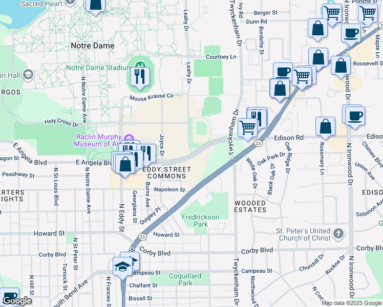 map of restaurants, bars, coffee shops, grocery stores, and more near in St. Joseph County
