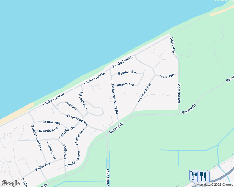 map of restaurants, bars, coffee shops, grocery stores, and more near 701-739 E Rogers Ave in Michigan City
