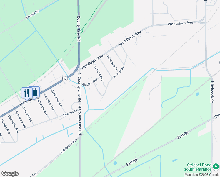 map of restaurants, bars, coffee shops, grocery stores, and more near 221 Cedar Lake Avenue in Michigan City