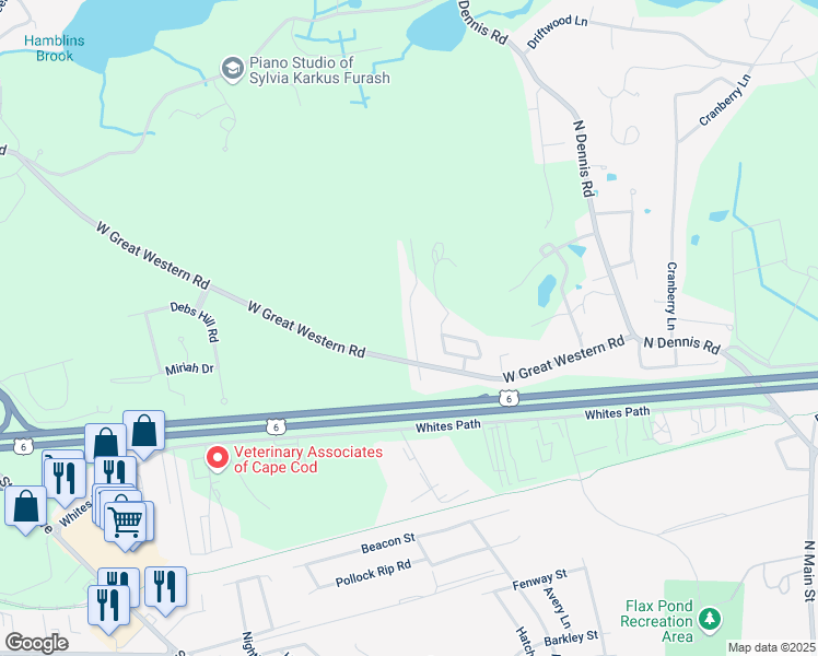 map of restaurants, bars, coffee shops, grocery stores, and more near 24 Joel Road in Yarmouth