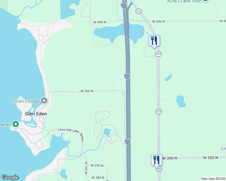 map of restaurants, bars, coffee shops, grocery stores, and more near 626 West 350 North in Angola