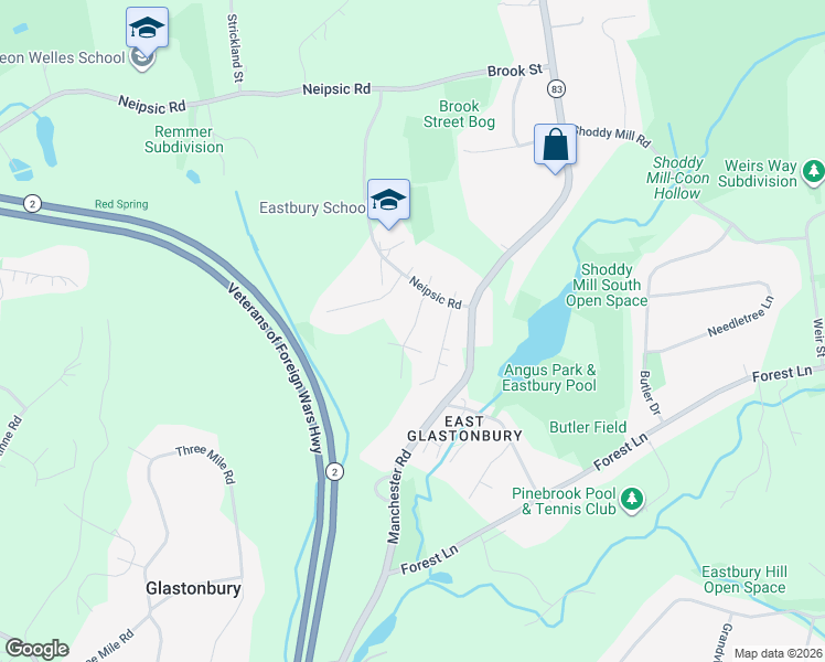 map of restaurants, bars, coffee shops, grocery stores, and more near Crosby Road in Glastonbury
