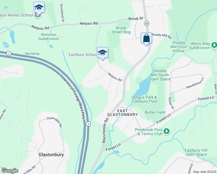 map of restaurants, bars, coffee shops, grocery stores, and more near Crosby Road in Glastonbury