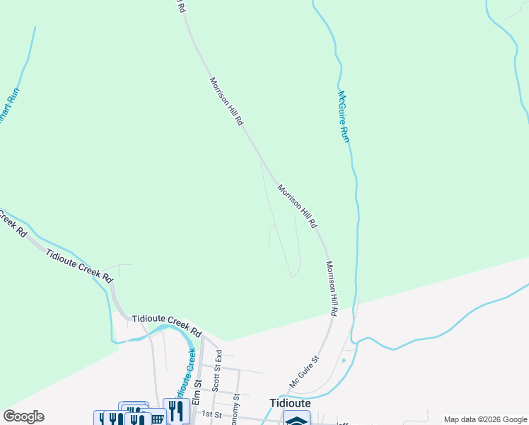 map of restaurants, bars, coffee shops, grocery stores, and more near 498 Scotch Pine Road in Tidioute
