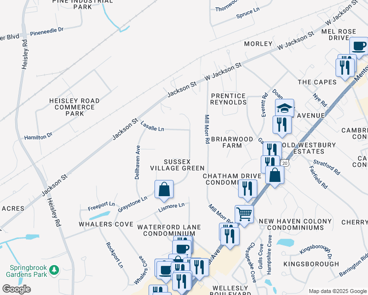 map of restaurants, bars, coffee shops, grocery stores, and more near 6474 Hudson Avenue in Mentor