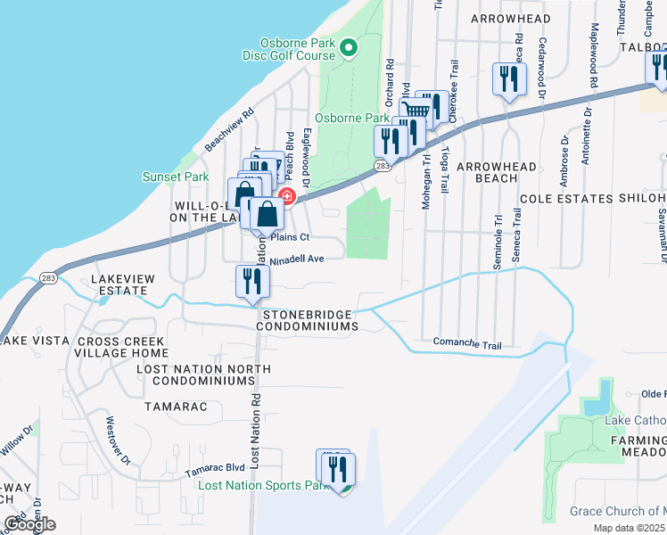 map of restaurants, bars, coffee shops, grocery stores, and more near 38637 Ninadell Avenue in Willoughby