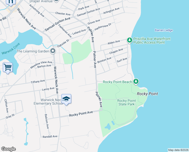 map of restaurants, bars, coffee shops, grocery stores, and more near 313 Palmer Avenue in Warwick