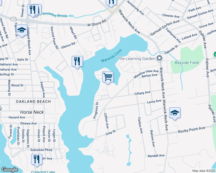 map of restaurants, bars, coffee shops, grocery stores, and more near 62 Sayles Avenue in Warwick