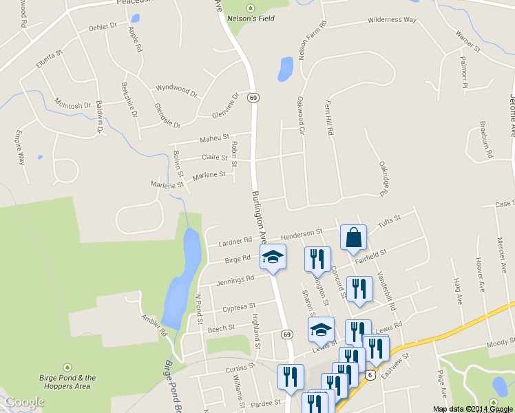 map of restaurants, bars, coffee shops, grocery stores, and more near 419 Burlington Avenue in Bristol