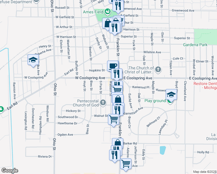 map of restaurants, bars, coffee shops, grocery stores, and more near 3000-3098 Wabash St in Michigan City