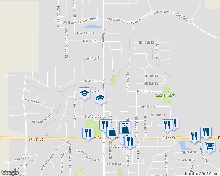 map of restaurants, bars, coffee shops, grocery stores, and more near 109 Northeast 7th Court in Grimes