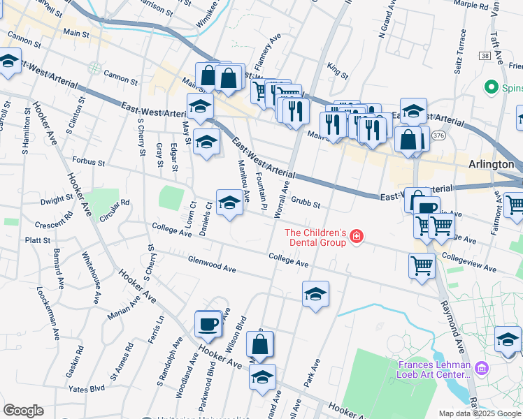 map of restaurants, bars, coffee shops, grocery stores, and more near 68 Fountain Place in Poughkeepsie