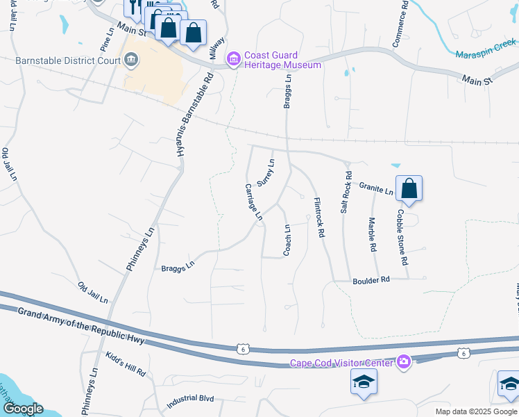 map of restaurants, bars, coffee shops, grocery stores, and more near 109 Carriage Lane in Barnstable